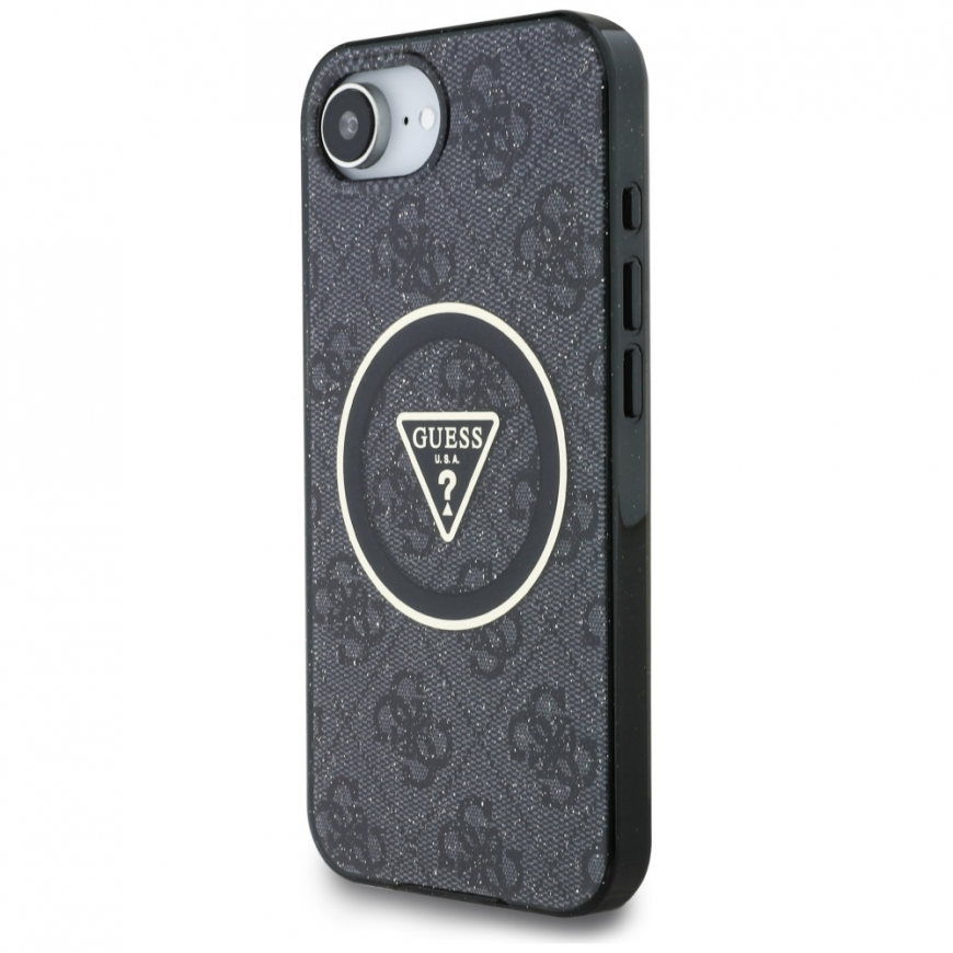 Case Guess IML Metal Glitter 4G Circle Triangle MagSafe Case for iPhone 16e - Black – 4