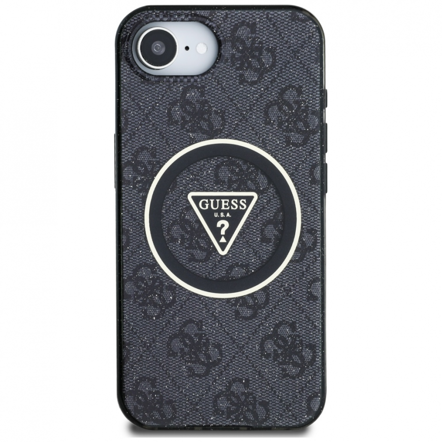 Dėklas Guess IML Metal Glitter 4G Circle Triangle MagSafe Case for iPhone 16e - Juodas – 5