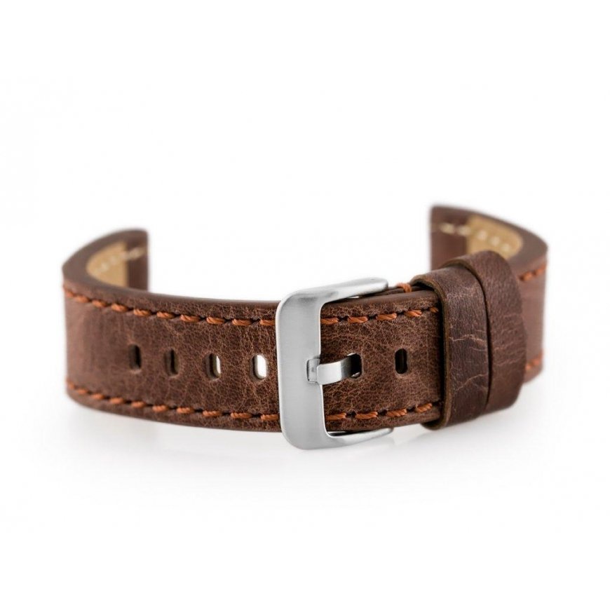 Pacific Nahkaranneke Kellolle W48 - PREMIUM - Tummanruskea II - 24 mm