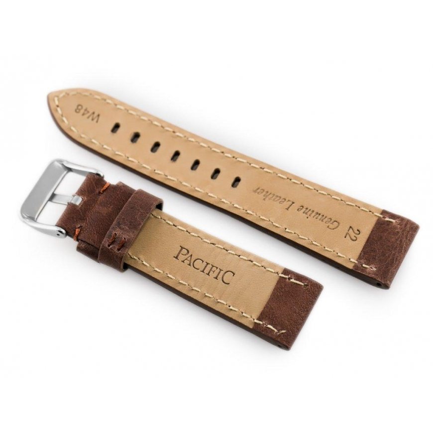 Pacific Nahkaranneke Kellolle W48 - PREMIUM - Tummanruskea II - 24 mm – 3