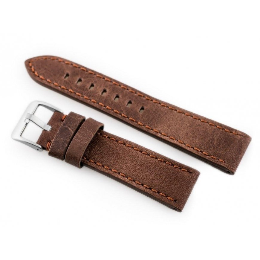 Pacific Nahkaranneke Kellolle W48 - PREMIUM - Tummanruskea II - 24 mm – 4