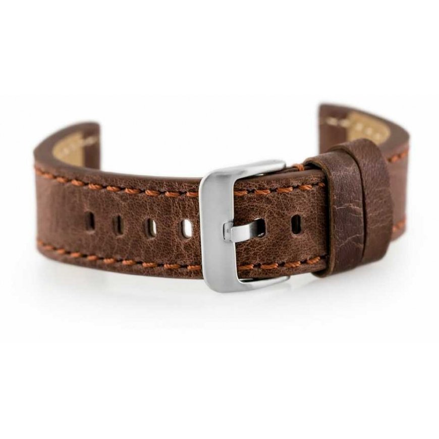Pacific Nahkaranneke Kellolle W48 - PREMIUM - Tummanruskea II - 24 mm – 5