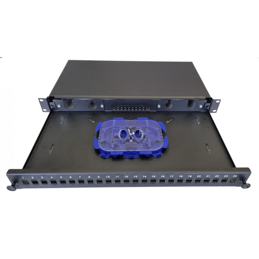 Oem Pull-out optical bath 1U, 24x SC simplex (24x LC duplex, 24x E2000) with OPTRONIC cassette for 24 splices, black – 2