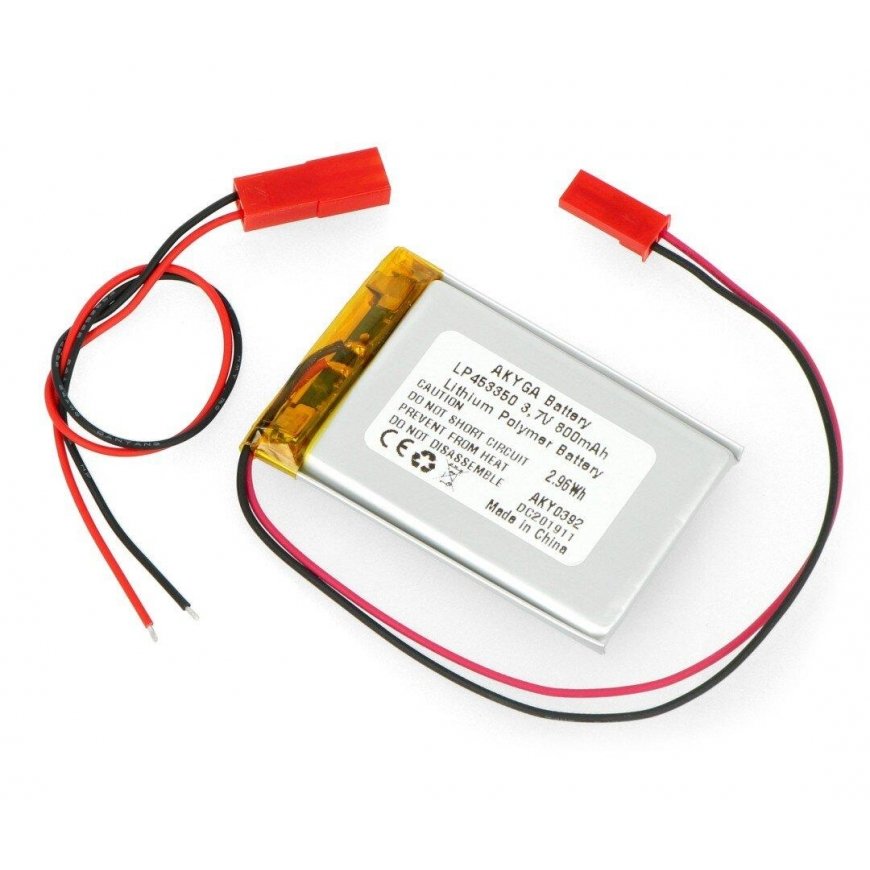 Akyga Li-Pol battery 800mAh 1S 3.7V - JST-BEC connector + socket - 50x33x4.5mm – 2