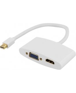 Deltaco DP-HDMIVGA1-K video cable adapter 0.25 m Mini DisplayPort HDMI + VGA (D-Sub) White