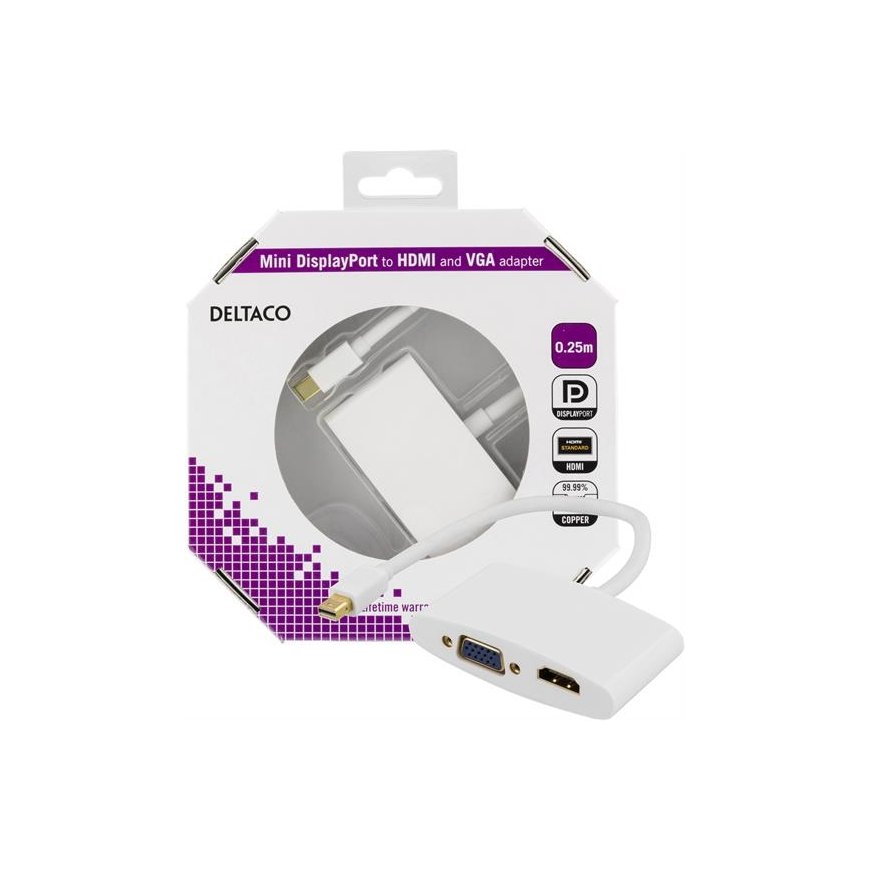 Deltaco DP-HDMIVGA1-K vaizdo kabelio adapteris 0,25 m Mini DisplayPort HDMI + VGA (D-Sub) Balta – 2
