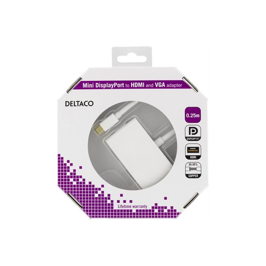 Deltaco DP-HDMIVGA1-K видео кабель адаптер 0,25 m Mini DisplayPort HDMI + VGA (D-Sub) Белый – 3