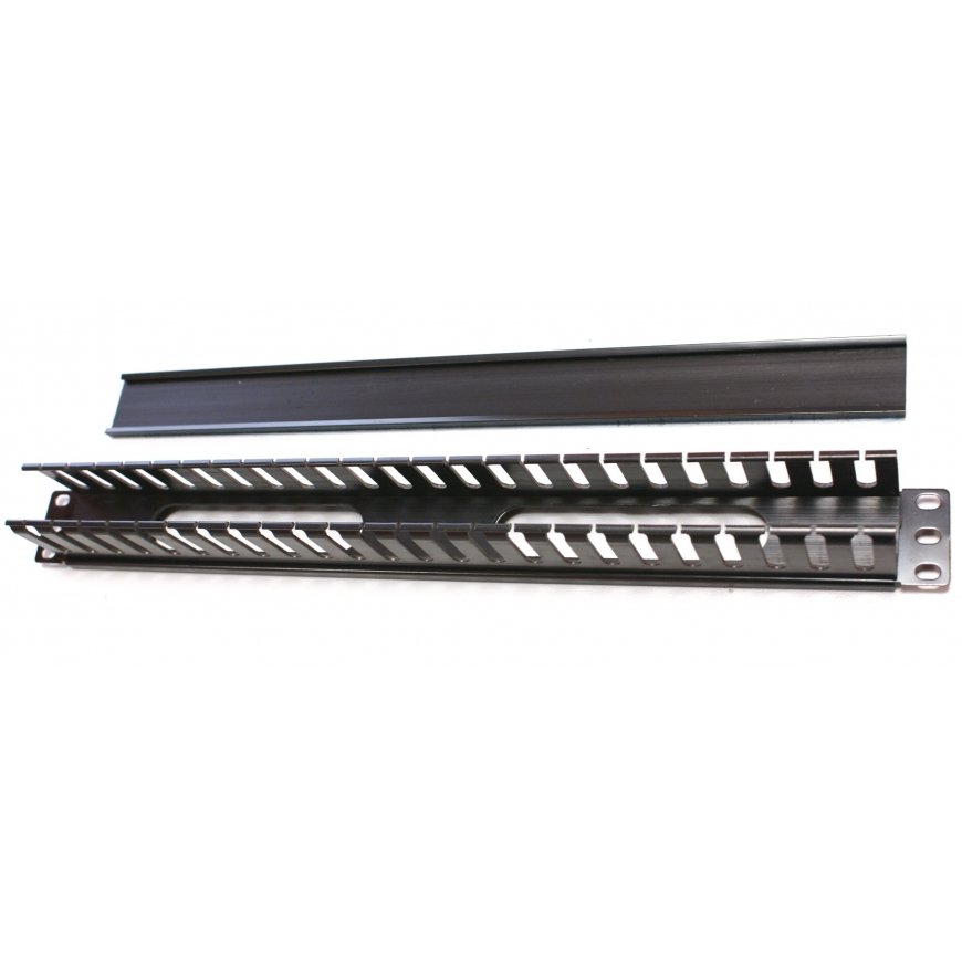 Oem 19" įrišimo skydelis 1U, metalinis su plastikiniu dangteliu, 40x50mm, praleidžiamasis, juodas