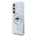 Dėklas Karl Lagerfeld Karlo Lagerfeldo mygtuko Choupette galvutės spausdintas logotipas MagSafe Samsung Galaxy S25 Plus baltas Dėklas Karl Lagerfeld Karlo Lagerfeldo mygtuko Choupette galvutės spausdintas logotipas MagSafe Samsung Galaxy S25 Plus baltas