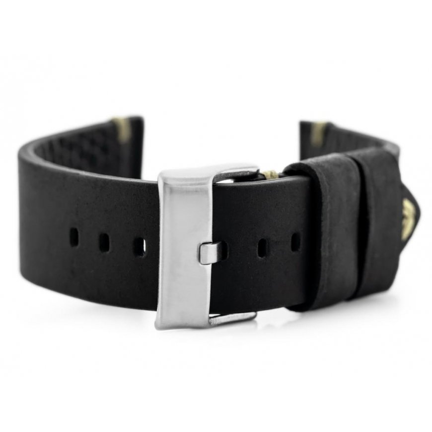 Pacific W93 leather watch strap - black/beige 20mm