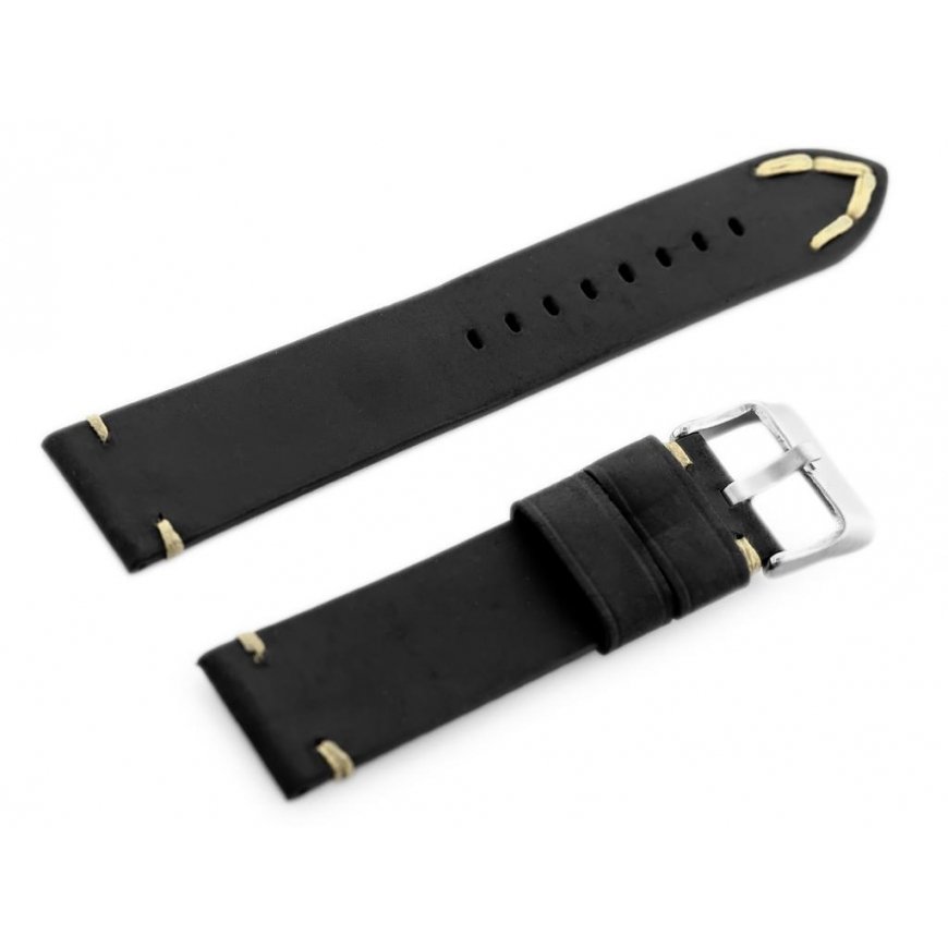 Pacific W93 leather watch strap - black/beige 20mm – 2