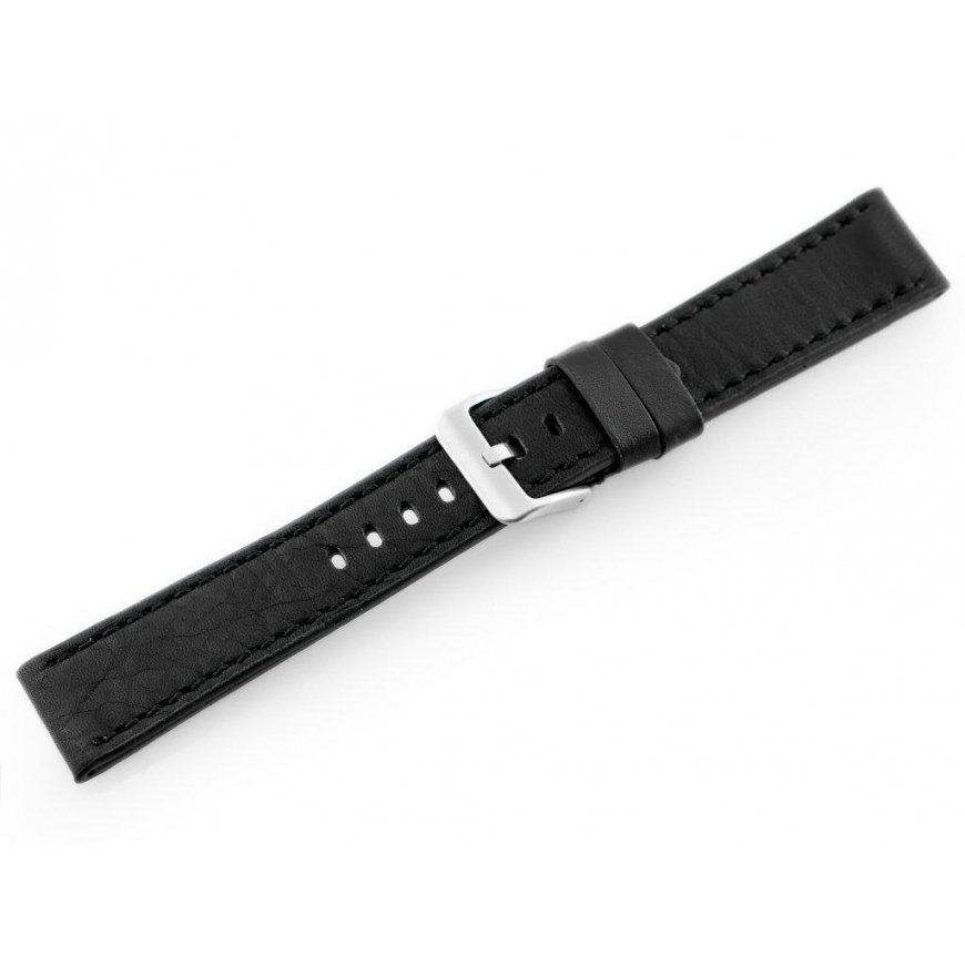 Pacific W48 leather watch strap - PREMIUM - black/black - 20mm – 2