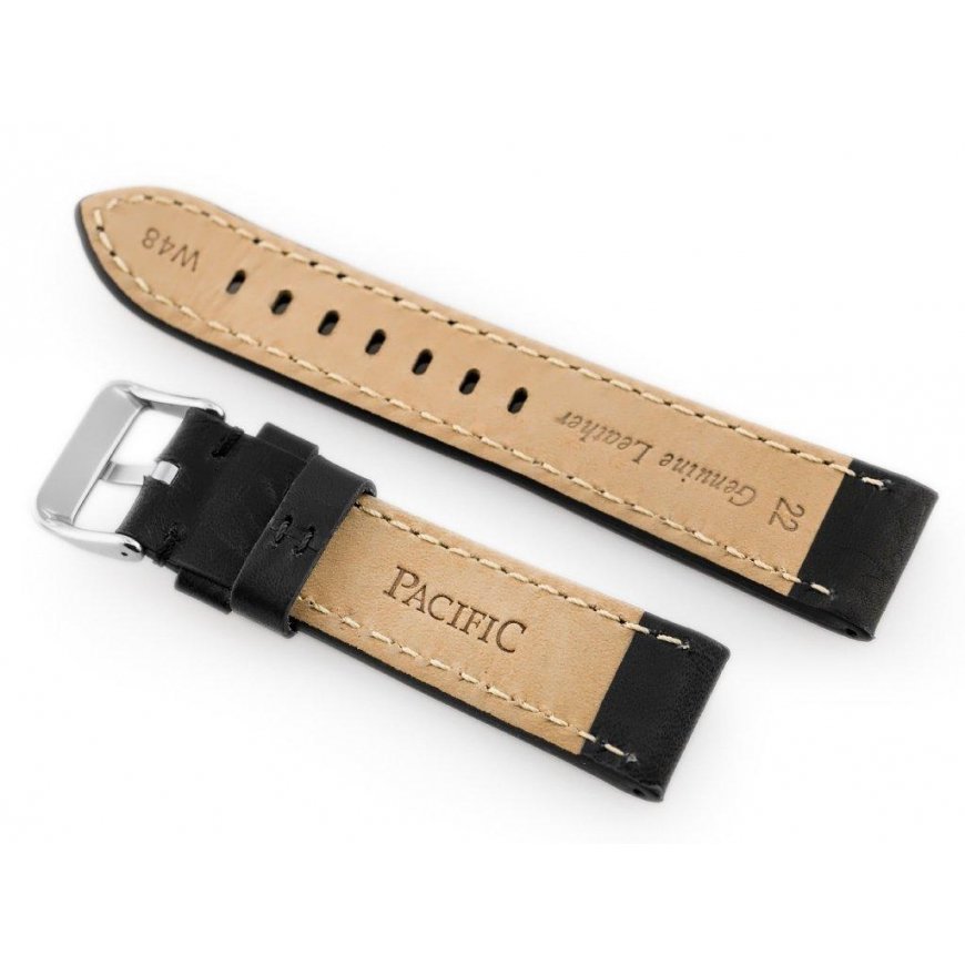 Pacific W48 leather watch strap - PREMIUM - black/black - 20mm – 3