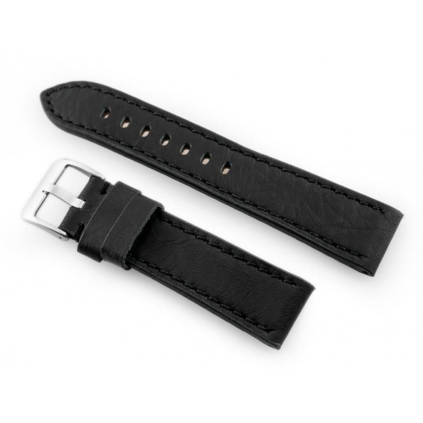 Pacific W48 leather watch strap - PREMIUM - black/black - 20mm – 4