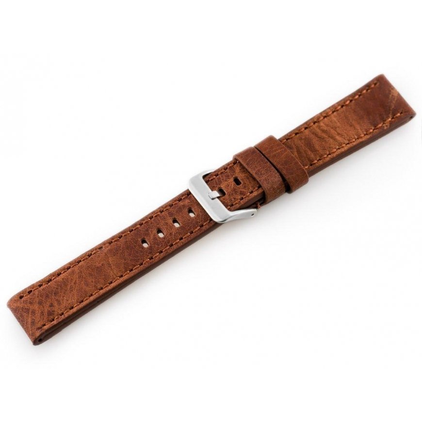 Pacific Nahkaranneke kellolle W48 - PREMIUM - Tummanruskea I - 24 mm – 2