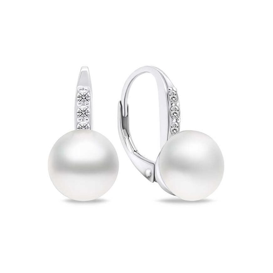 Brilio Silver Charming silver earrings with pearl and zircons EA723W