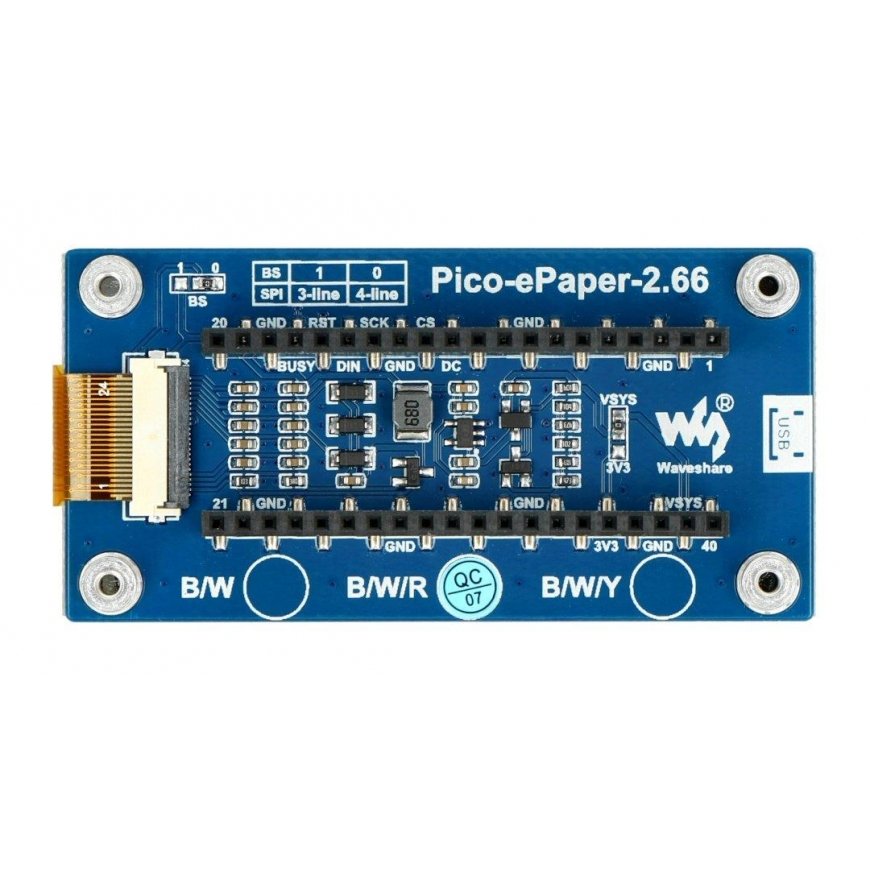 E-paper E-Ink display, 2.66” 296x152px, SPI, black, red, white, for Raspberry Pi Pico, Waveshare 20053 – 4