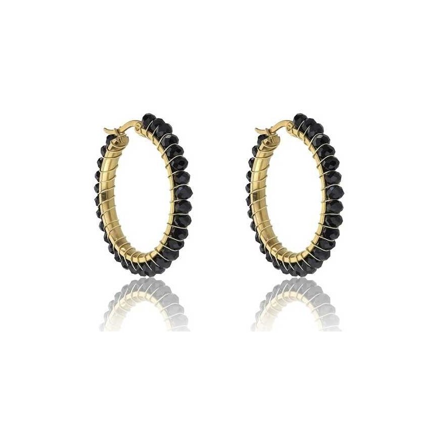 Marc Malone Stylish gold-plated circles Elena Black Earrings MCE23028G