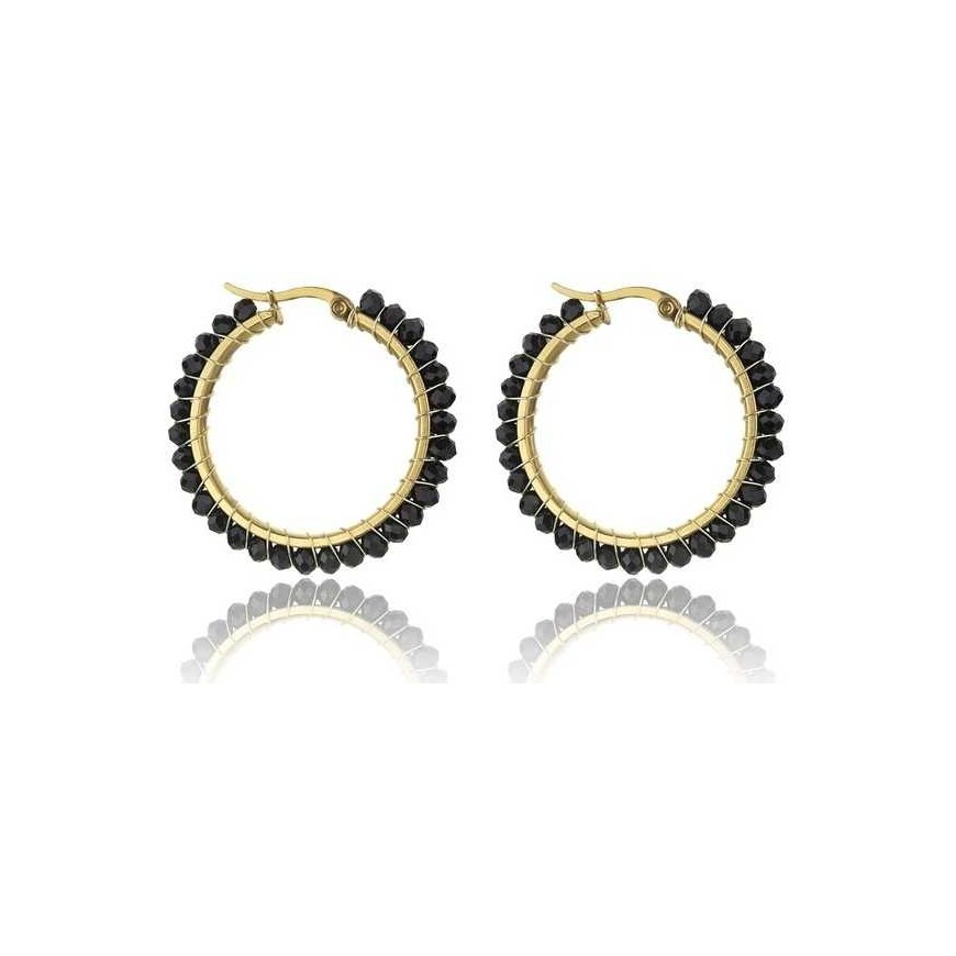 Marc Malone Stylish gold-plated circles Elena Black Earrings MCE23028G – 2