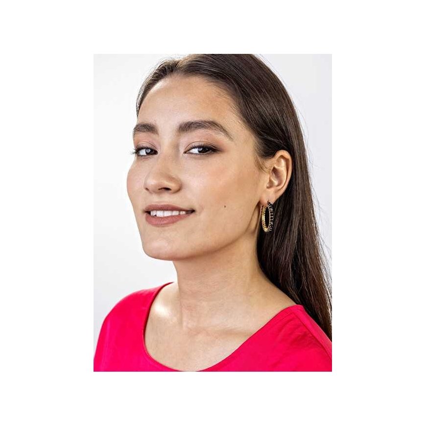 Marc Malone Stylish gold-plated circles Elena Black Earrings MCE23028G – 4