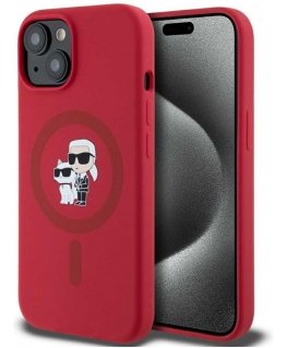 Karl Lagerfeld Silicone Karl&Choupette Heads Ring MagSafe iPhone 15 Case – Red