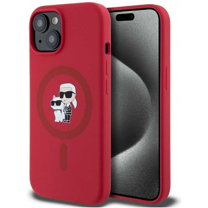 Karl Lagerfeld Silicone Karl&Choupette Heads Ring MagSafe iPhone 15 Case – Red