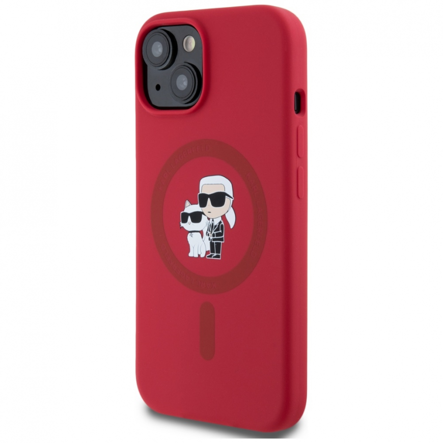 Karl Lagerfeld silikoninis Karl&Choupette Heads Ring MagSafe iPhone 15 dėklas – Raudona – 3