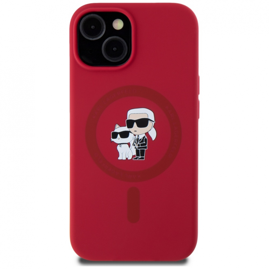 Karl Lagerfeld Silicone Karl&Choupette Heads Ring MagSafe iPhone 15 Case – Red – 4