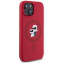 Karl Lagerfeld iPhone 15 -silikonikotelo Karl&Choupette Heads Ring MagSafe -kuviolla – Punainen Karl Lagerfeld iPhone 15 -silikonikotelo Karl&Choupette Heads Ring MagSafe -kuviolla – Punainen