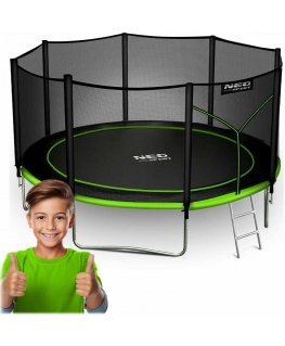 12 ft / 374 cm garden trampoline with external net and Neo-Sport ladder