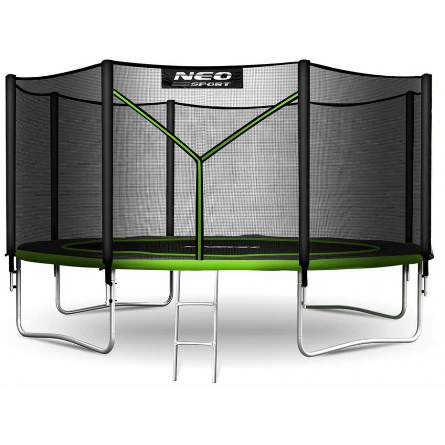12 ft / 374 cm garden trampoline with external net and Neo-Sport ladder – 3