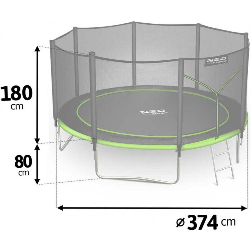 12 ft / 374 cm garden trampoline with external net and Neo-Sport ladder – 4