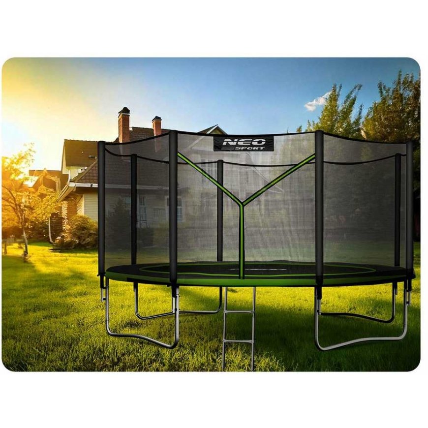 12 ft / 374 cm garden trampoline with external net and Neo-Sport ladder – 5
