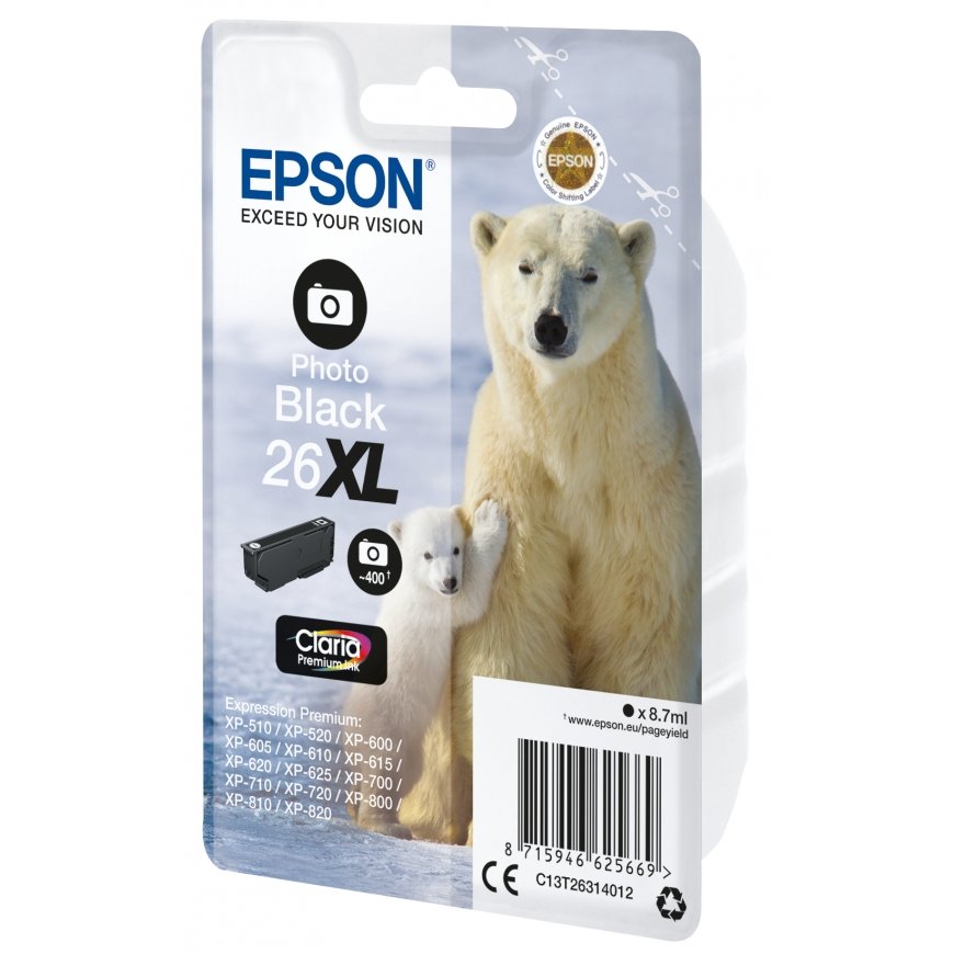 Epson Polar bear Singlepack Photo Black 26XL Claria Premium Ink – 2
