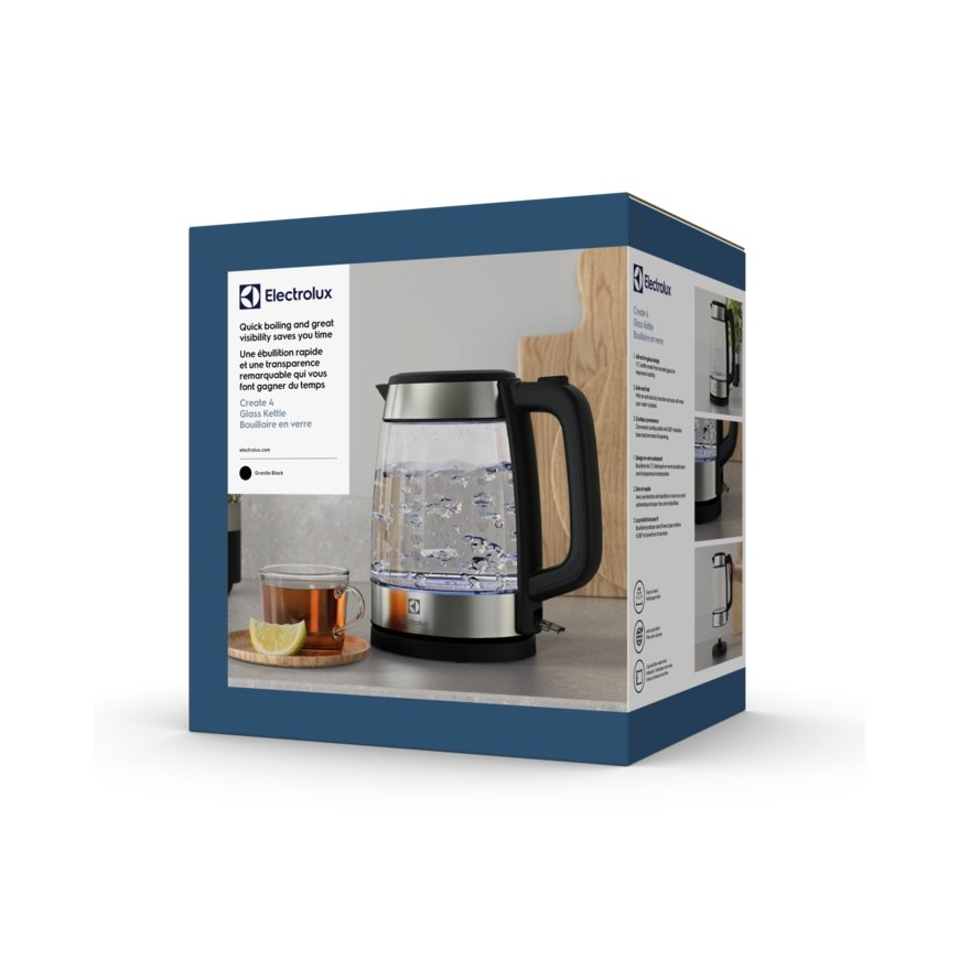 Electrolux E4GK1-4GB elektriskās tējkanna 1,7 L 2200 W Melns, Nerūsējošs tērauds, Caurspīdīgs – 2
