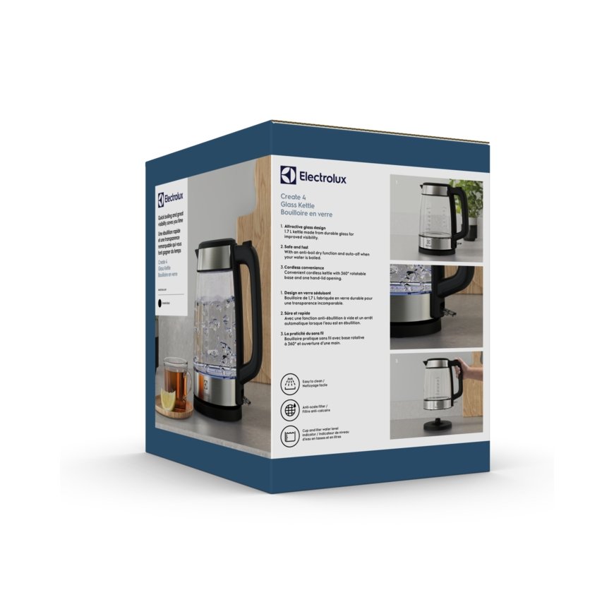 Electrolux E4GK1-4GB elektriskās tējkanna 1,7 L 2200 W Melns, Nerūsējošs tērauds, Caurspīdīgs – 3