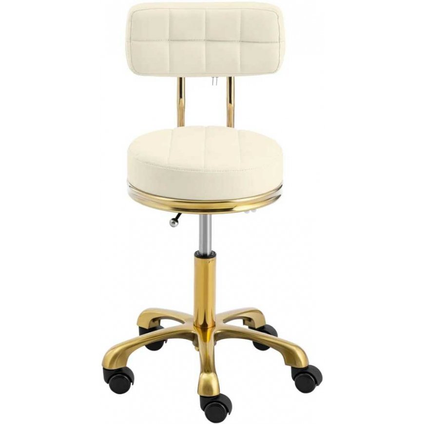 Physa Kosmetiikkatuoli selkänojalla pyörillä, jopa 150 kg, GELA beige-kulta – 3