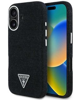 Guess Denim Triangle Logo MagSafe dėklas iPhone 16 - juodas