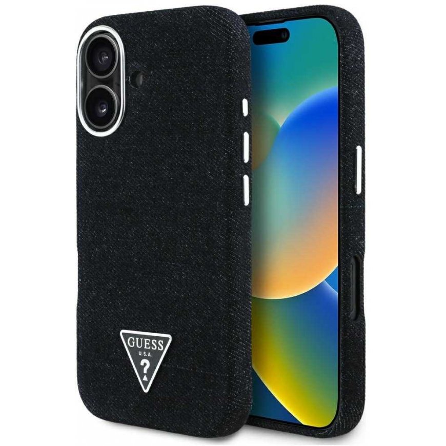 Guess Denim Triangle Logo MagSafe Case for iPhone 16 - Black