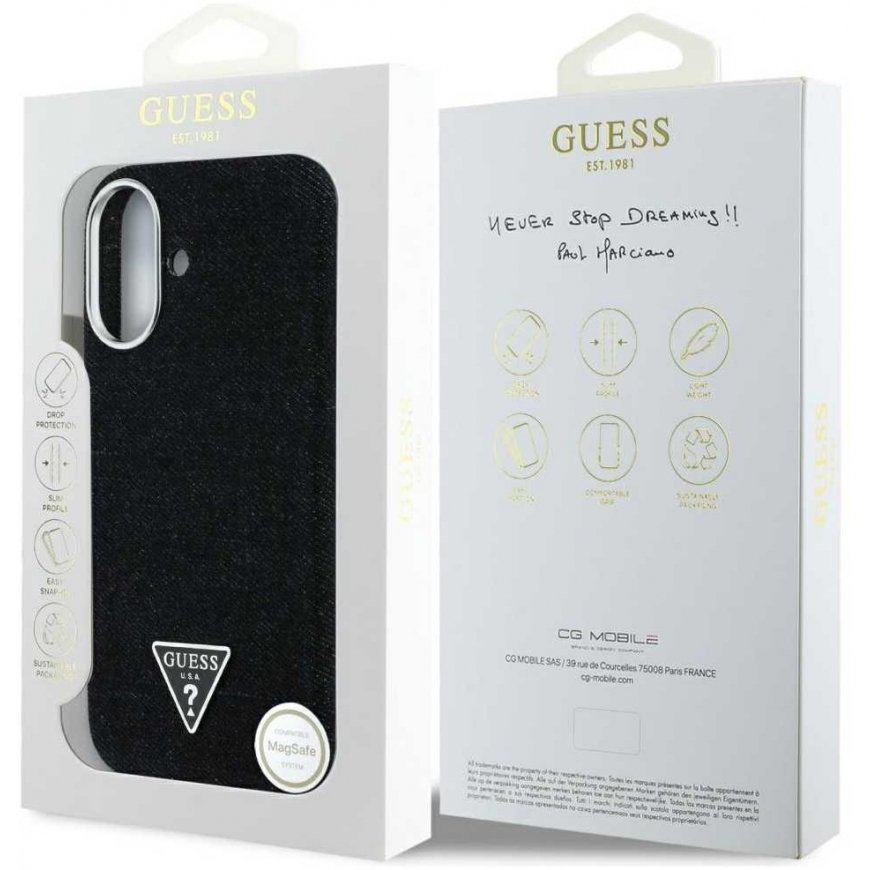 Guess Denim Triangle Logo MagSafe -kotelo iPhone 16:lle - musta – 2