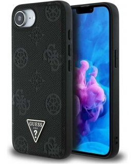 Guess Grained Hot Press Peony Triangle Logo MagSafe Case for iPhone 16e - Black