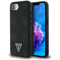 Guess Grained Hot Press Peony Triangle Logo MagSafe -kotelo iPhone 16e:lle - musta Guess Grained Hot Press Peony Triangle Logo MagSafe -kotelo iPhone 16e:lle - musta