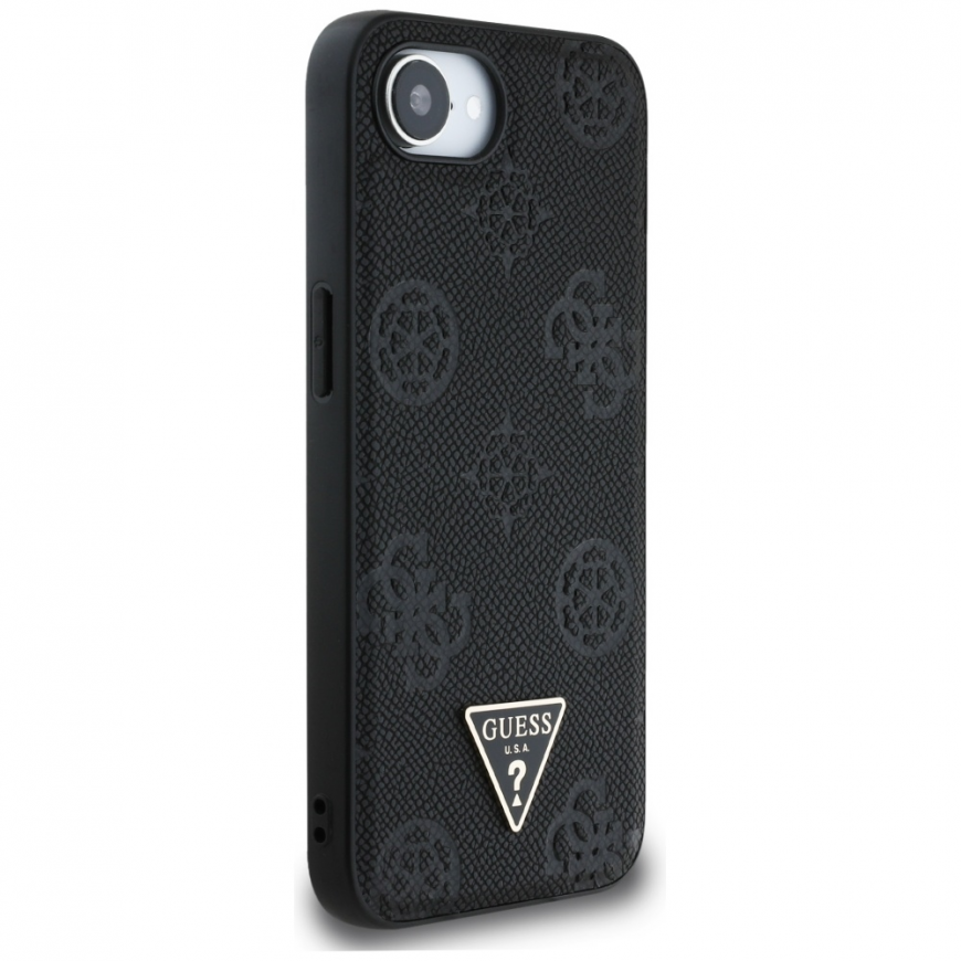 Guess Grained Hot Press Peony Triangle Logo MagSafe Case for iPhone 16e - Black – 5