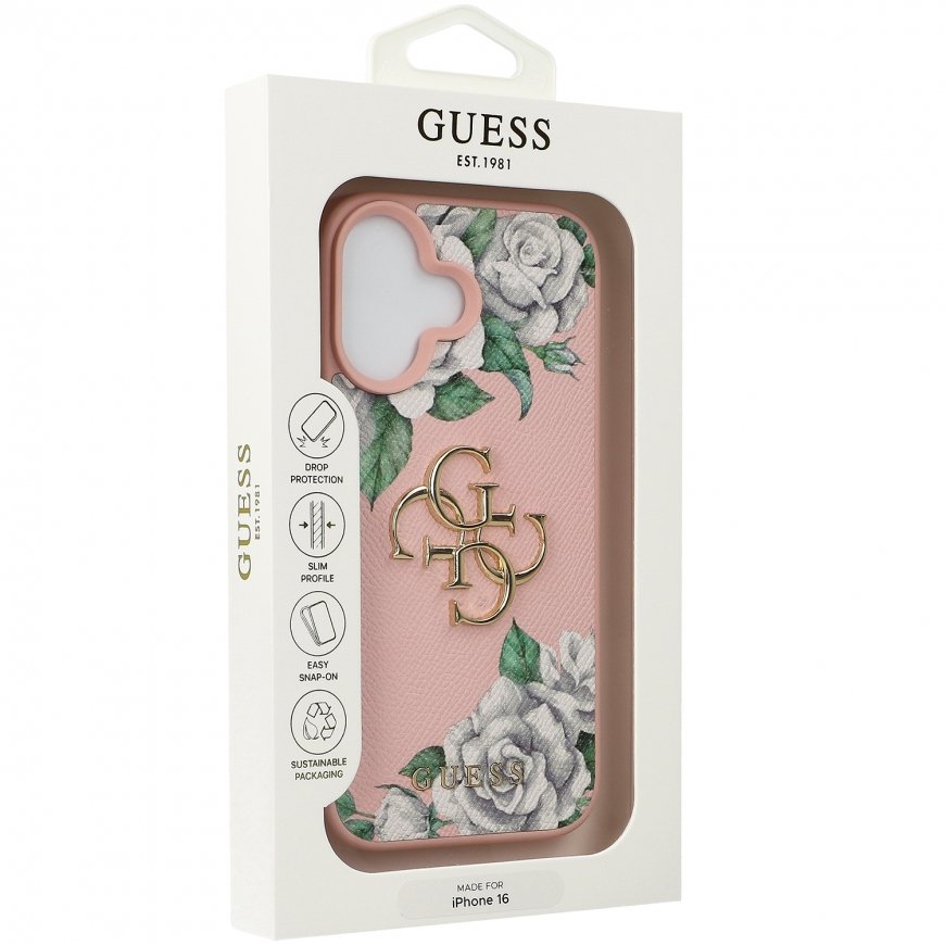 Case Guess Grained Roses Big 4G logo for iPhone 16 pink – 2