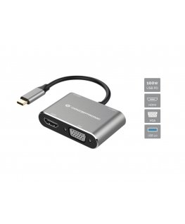 Conceptronic DONN16G док-станция для ноутбука Проводная USB 3.2 Gen 1 (3.1 Gen 1) Type-C Черный, Серебристый