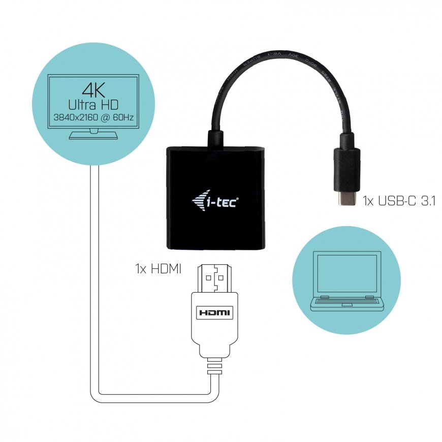 i-tec C31HDMI60HZP videokaabliadapter 0,15 m USB tüüp-C HDMI Must, Türkiis – 3
