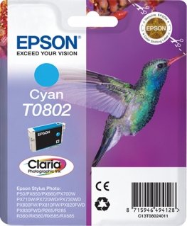 Epson Hummingbird Yksittäispakkaus, syaani T0802 Claria Photographic -muste