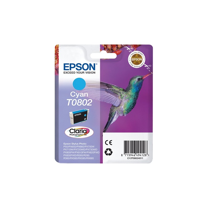 Epson Hummingbird Singlepack Cyan T0802 Claria