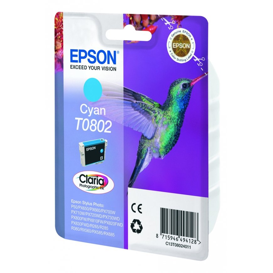Epson Hummingbird Singlepack Cyan T0802 Claria Photographic Ink – 2