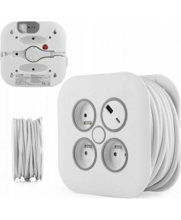 Plastrol Przedłużacz zwijany 10m 3x1mm2 10A with bezpiecznikiem termicznym + USB-A + USB-C